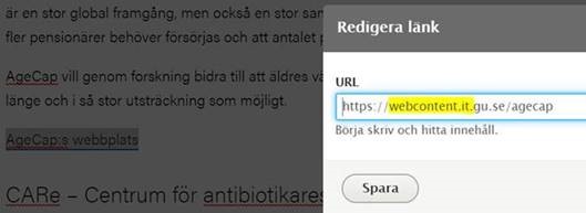 Markering på vad som ska bort i en länkadress, webcontent.it.